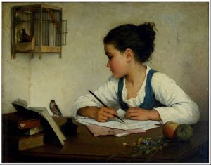 "A Girl Writing" by Henriette Browne