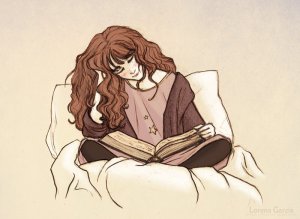 "Hermione Reading before Bed" by Lincevioleta
